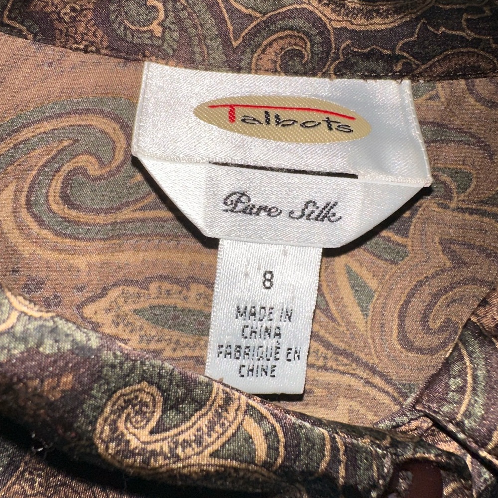Vintage silk Talbots Brown and Tan Paisley Blouse